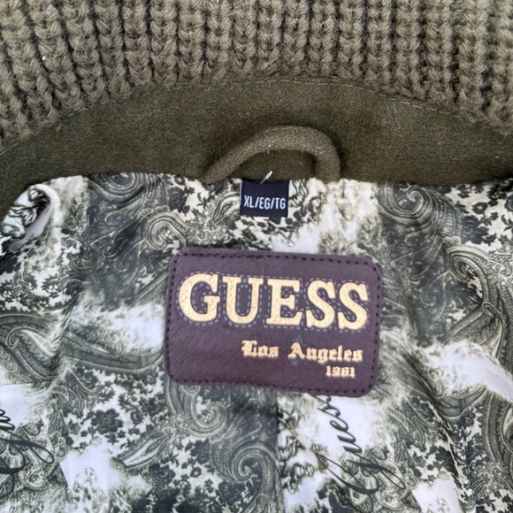 Guess Olive Green Wool Blend Double Breasted Pea Coat Womens XL *Button Missing* - Picture 6 of 10